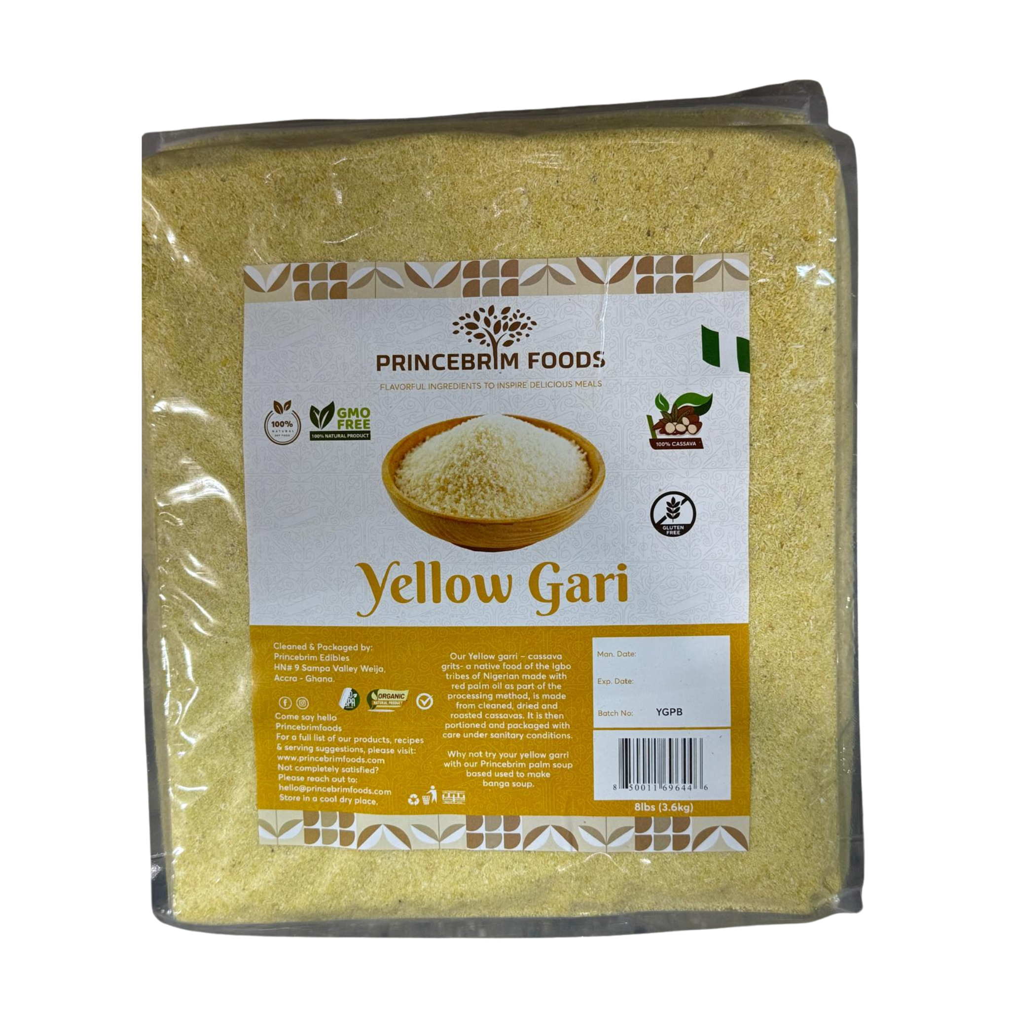 Princebrim Foods Yellow Garri 8 lbs (3.6 kg) – Premium Nigerian Cassava Flakes | GMO-Free & Gluten-Free | Eba & Soaking Garri