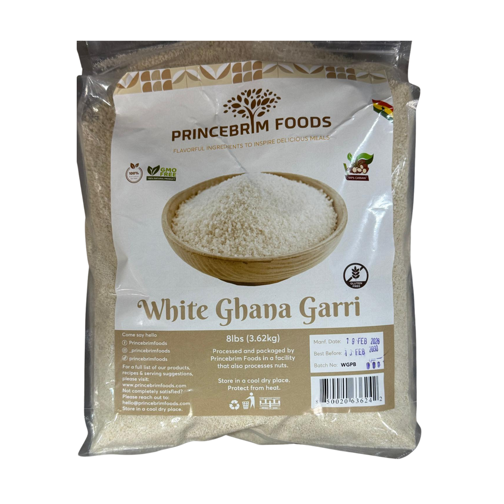 Princebrim Foods White Ghana Garri 8 lbs (3.62 kg) – Premium Cassava Flakes | GMO-Free & Gluten-Free | Eba & Soaking Garri