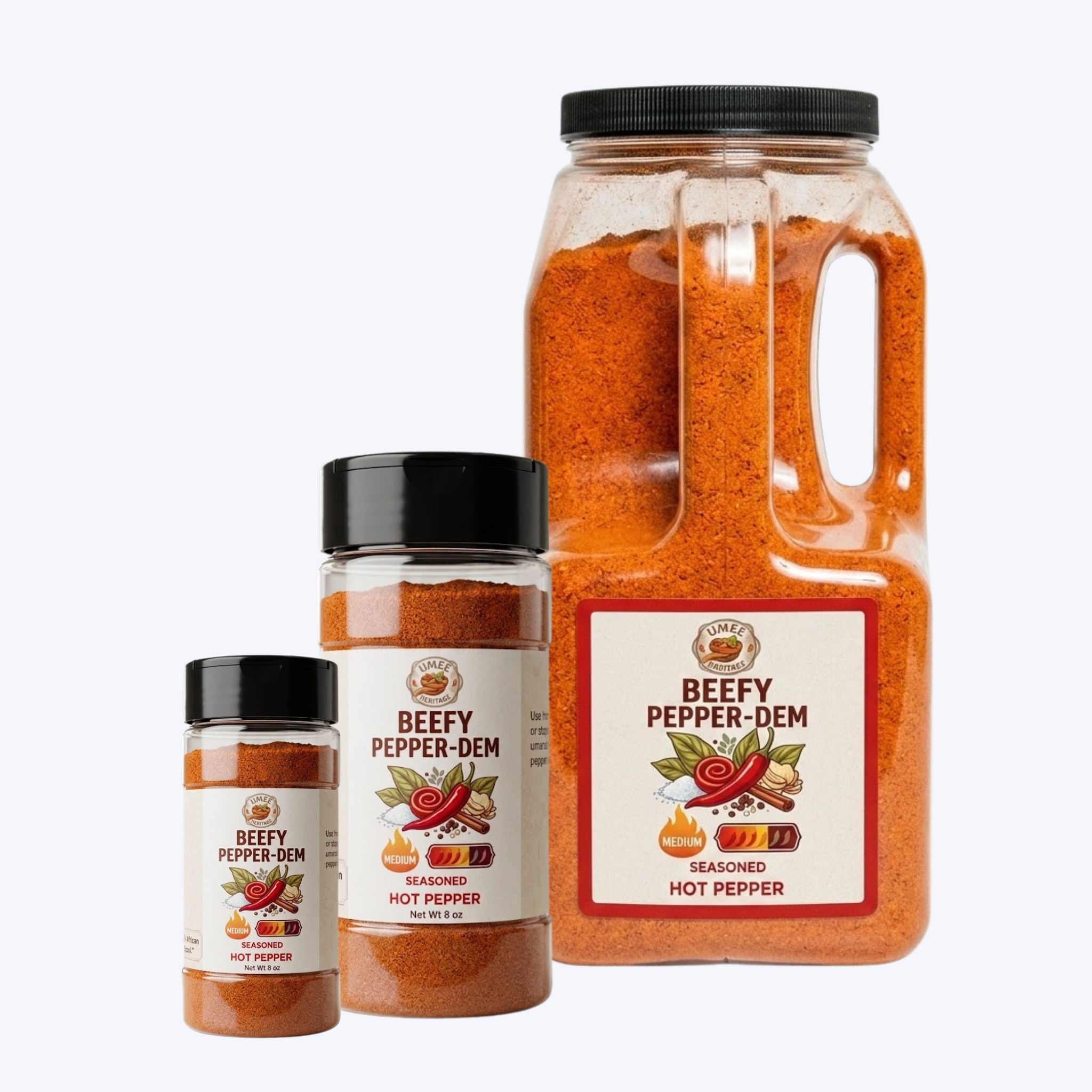 Beefy Pepper-Dem Savory Seasoned Hot Pepper | Umee Heritage (5lb 8oz 4oz)