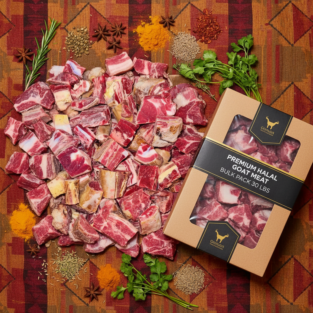 Burnt Goat cube cut with skin , 30 lb  box