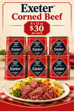 Exeter Corned Beef social media promotion for six 12 oz cans at $30