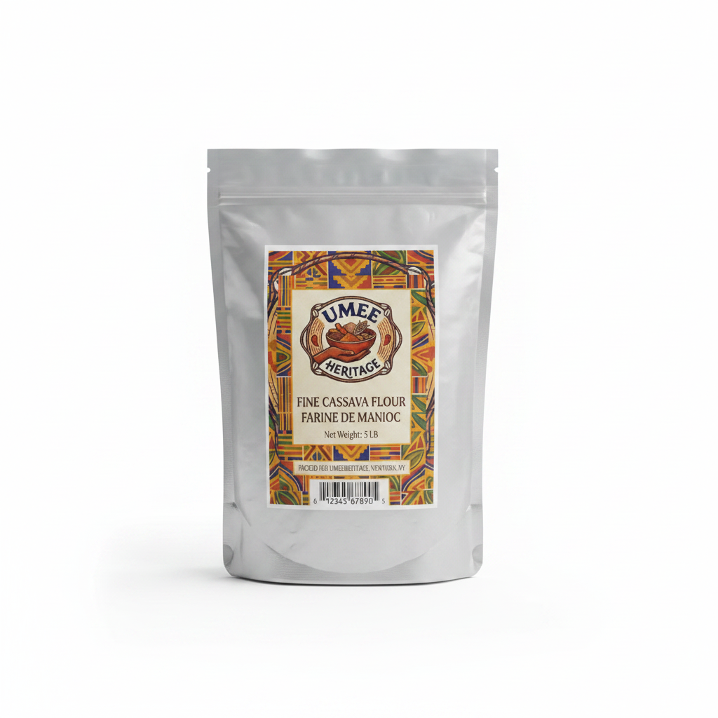 Umee Heritage Fine Cassava Flour 5 lb on white background, clean studio product shot
