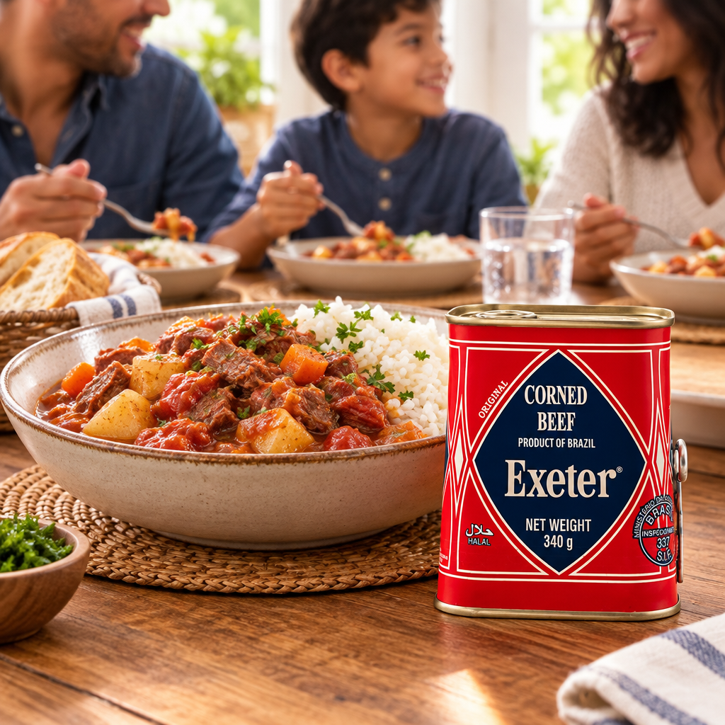 Exeter Corned Beef served in a comforting stew with rice
