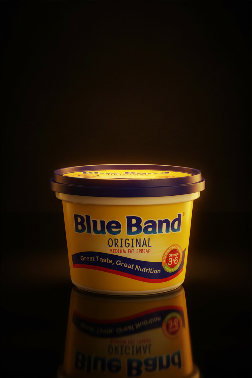 Blue Band Original Medium Fat Spread 450g – dramatic hero shot with moody lighting