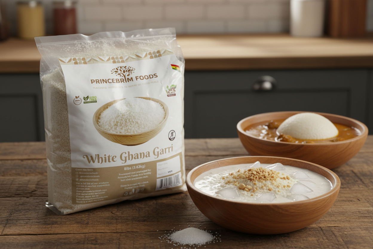 Princebrim White Ghana Garri 8lbs – gourmet kitchen setting