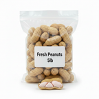 Fresh raw peanuts in a sealed clear plastic bag on white background