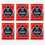 Six Exeter Corned Beef cans arranged as a multipack