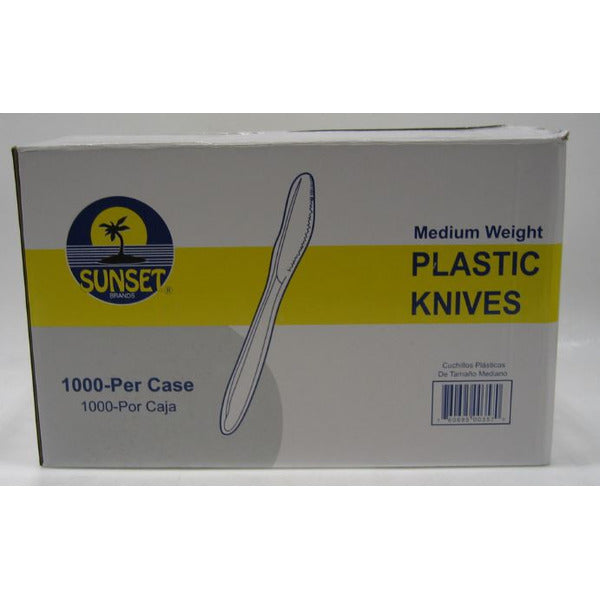 Sunset - White Medium Weight Plastic Knives - 1000 Count