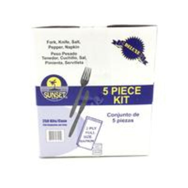 Sunset - Deluxe Wrapped Cutlery, Black - Fork - Knife - Napkin - Salt & Pepper - 250 Count