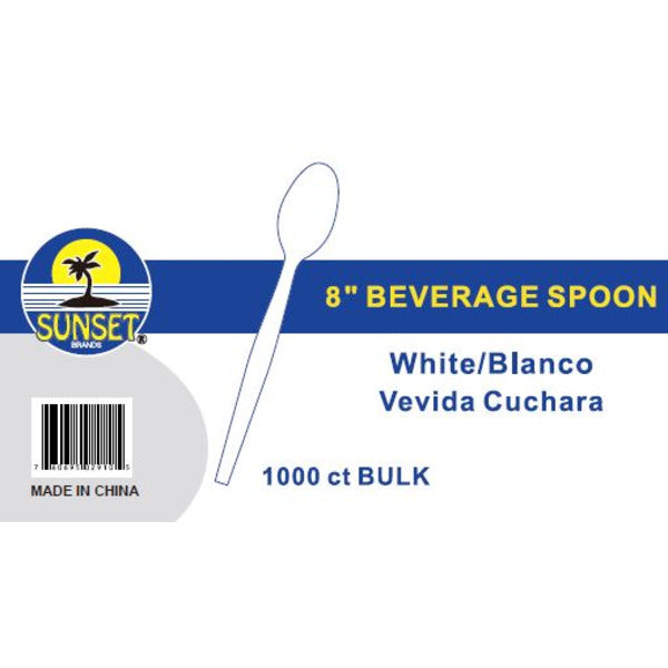 Sunset - 8" Soda Spoon, White - 10000 Count