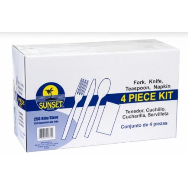 Sunset - 4 Piece Wrapped Cutlery Set (fork, knife, teaspoon, napkin) - 250 Count