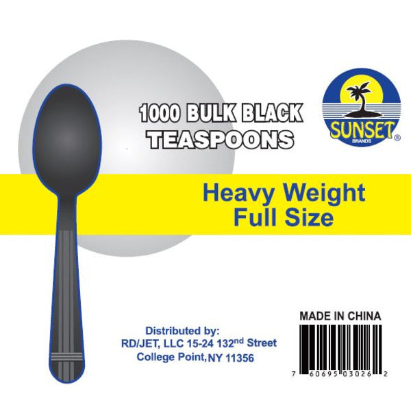 Sunset - Black Heavy Weight Teaspoons - 1000 Count