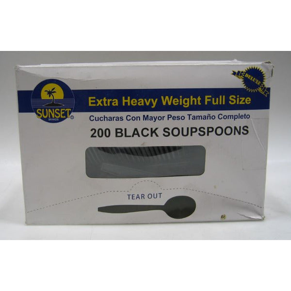 Sunset - Extra Heavy Black Plastic Soup Spoons - 200 Count