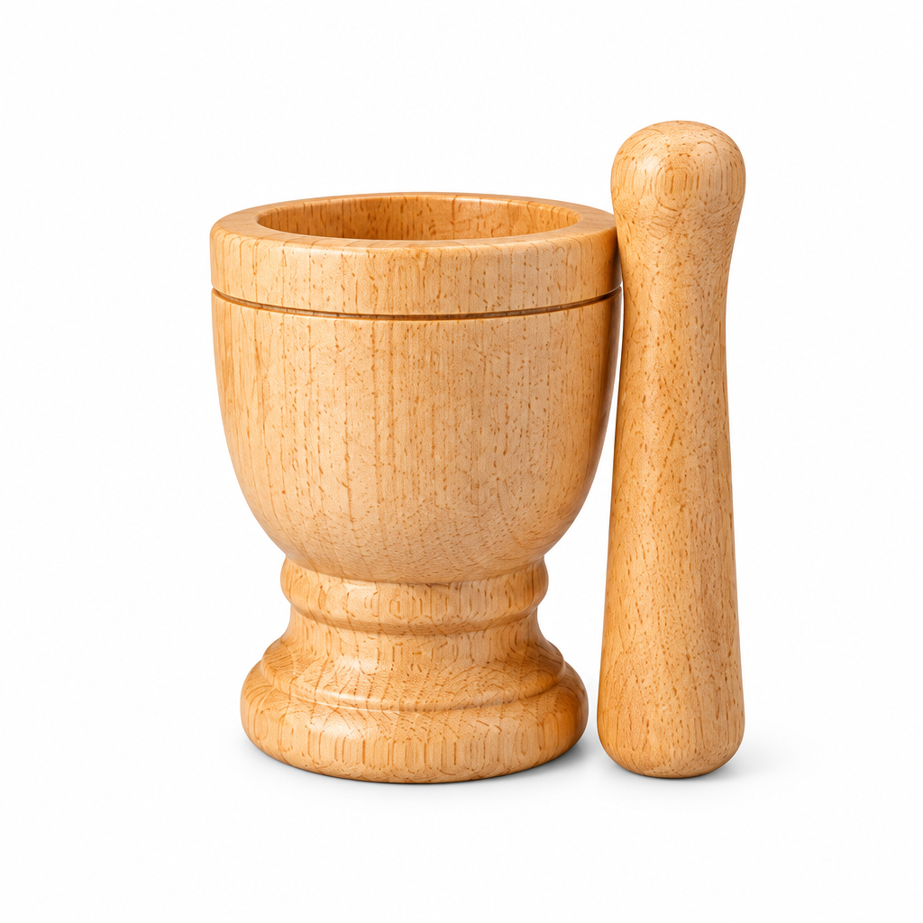 Large wooden mortar and matching pestle