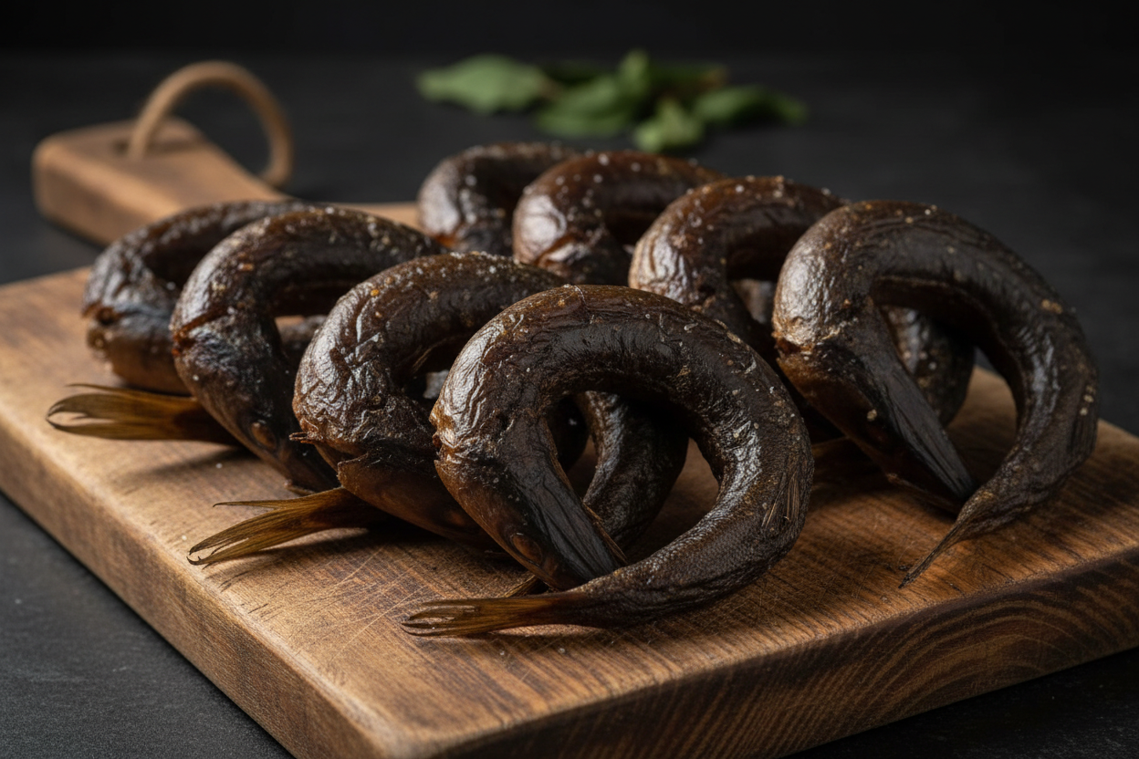 Smoked Kini Fish on wooden board